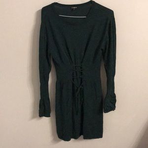 Empire waist forest green sweater dress